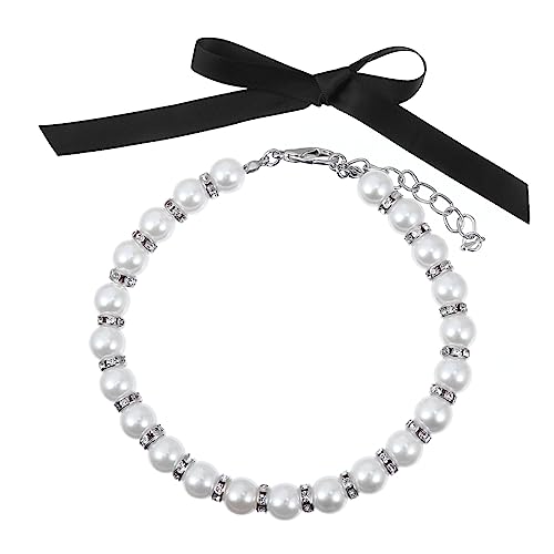 TOYANDONA 1 Satz Perlenhalsband für Haustiere Hundeschmuck Katzenhalsband Perlen Haustierhalsband mit Schmuckverschluss Hundehalsband mit Schmuckverschluss Haustierhalsband mit Schleife Weiß von TOYANDONA