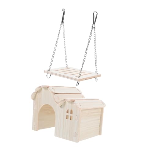 TOYANDONA 1 Set Holzkletterspielzeug Für Hamster, Holzhaus Mit Hängender Schaukel, Komfortables Hamsterversteck, Holzhabitat Für Kleine Haustiere, Für Zuhause Und Tierhandlungen von TOYANDONA