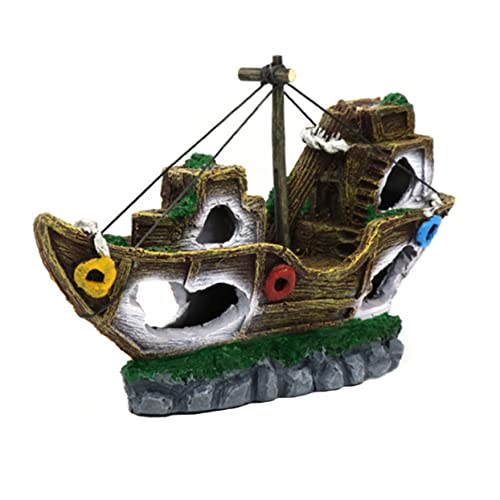 TOYANDONA 1 Stück Piratenschiff-Ornamente Dekorationen für Schiffswrack-Aquarien Treibholz Aquarienschmuck thematisch LED Bausatz Aquariumdekor Aquariumlandschaftsbau Harz von TOYANDONA