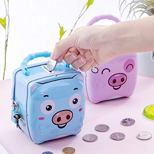 TOYANDONA 1PC Pig Shape Piggy Bank Iron Money Box Storage Jar Coins Save Pot Gift for Kids Children (Blue) von TOYANDONA