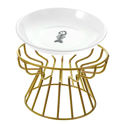 TOYANDONA 1Satz Erhöhte Keramik Katzenfutter und Wasserschale mit Metallständer Erbrechen Napf Napf Goldstahlständer für Komfortables Füttern und Trinken von TOYANDONA