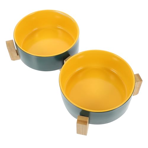 TOYANDONA 1Satz Keramische Haustierschüssel mit Holzständer Futter und Wassernapf für Katzen Große Kapazität Leicht zu Reinigen Modern und für Kleine Kätzchen von TOYANDONA