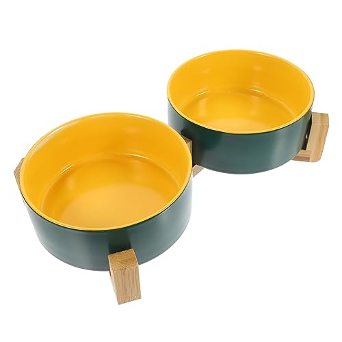 TOYANDONA 1Satz Schüssel Katzenfutterstation aus Keramik mit Holzständer Wiederverwendbare Futter und Wasserschüssel für Katzen Rutschfestes Design für Bequeme Fütterung von TOYANDONA