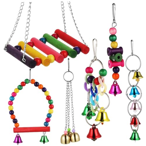 TOYANDONA Vogelkäfig Spielzeugset Mit Schaukeln Und Windspiel Bunter Papageienständer Hängematte Für Vögel Vielseitiges Zubehör Für Käfige Für Wellensittiche Und Nymphensittiche von TOYANDONA