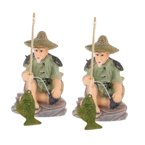 TOYANDONA 2 Stück Fischerfigur Aquarium-Dekoration Detailreiche Alte -skulptur aus Robustem Material Naturgetreu Gestaltet Platzsparend für Fischbecken und Desktop-Landschaft von TOYANDONA
