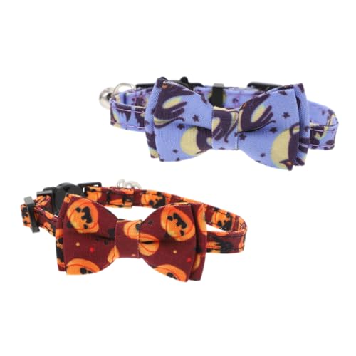 TOYANDONA 2 Stück Halloween Katzenhalsband Verstellbares Halsband mit Glöckchen für Kätzchen Dekoratives Tierzubehör mit Pumpkin und Bat für Halloween Feiern von TOYANDONA