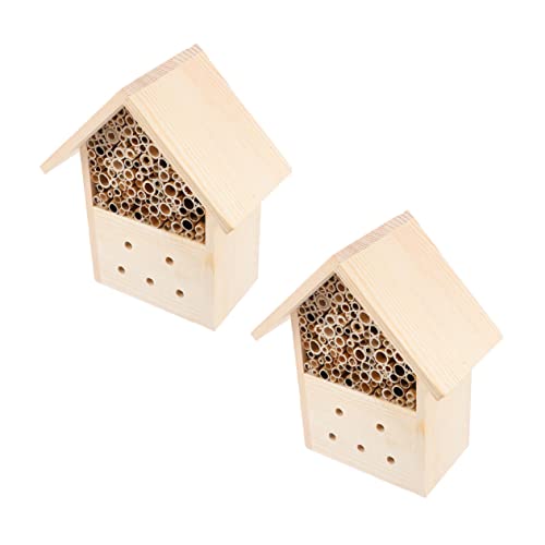 TOYANDONA 2 Stück Holz Bienenhaus Holz Insektenhotel für Wildbienen Dekorative Niststelle im Garten Langlebig für Bestäubern von TOYANDONA