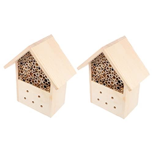 TOYANDONA 2 Stück Holz Bienenhotel Outdoor Insektenhaus aus Naturholz Dekoratives Bienen Nest für Wildbienen und Aufhängen im Garten oder Terrasse von TOYANDONA
