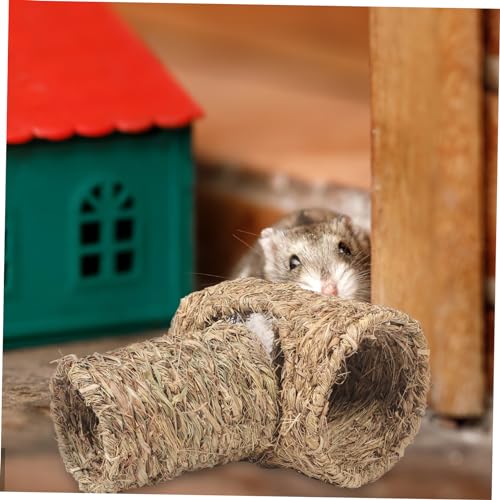 TOYANDONA 2 Stück Natürliches Teiliges Kleintier Spieltunnel aus Gras Langlebiger Hamster und Meerschweinchen Wintertunnel Komfortables Versteck mit Eingang für Chinchillas und Kaninchen von TOYANDONA