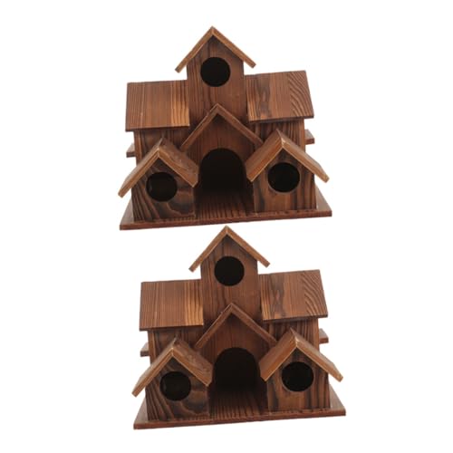 TOYANDONA 2 Stück Teiliges Outdoor Vogelhaus aus Massivem Holz Rustikaler Landhausstil Wetterfestes Nistkasten Vogelhäuschen mit Integriertem Futterspender Gartendekoration für Terrasse und von TOYANDONA