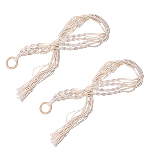 TOYANDONA 2 Stück hängende Blumentopf-Netztasche Pflanzenbehälter Makramee montiert Anlage deckenkorb Hanging Basket Makramee-Pflanzgefäß-Aufhänger Gartenpflanzer Aufhänger Baumwolle Beige von TOYANDONA
