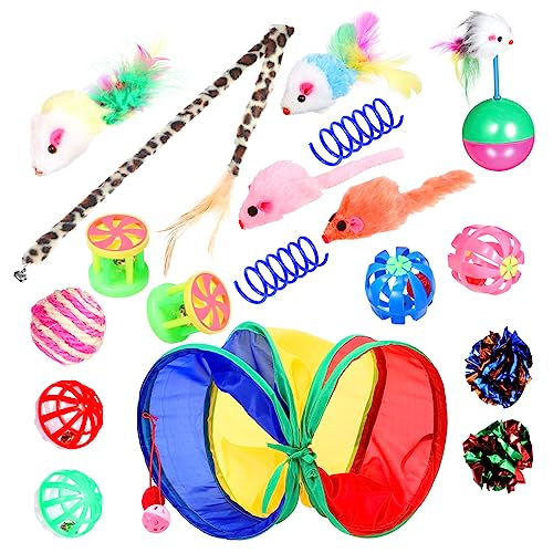 TOYANDONA 20Stücke Interaktives Katzenspielzeug Teiliges Spielzeugset Für Innenkatzen Mit Tunnel Federn Und Crinkle Bällen Perfektes Zur Beschäftigung von TOYANDONA