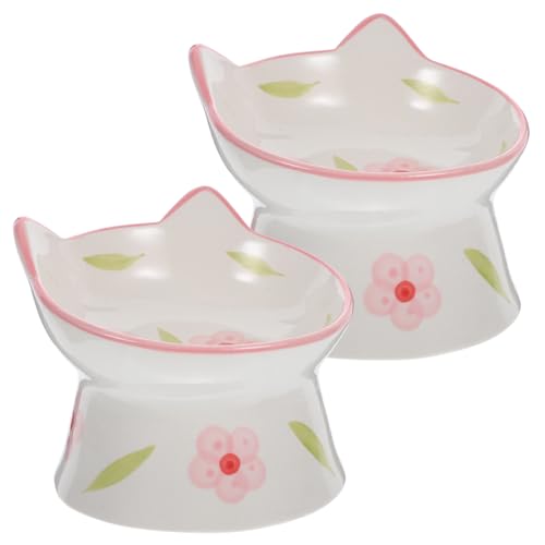 TOYANDONA Erhöhter Katzennapf 2 Stück Keramik mit Nackenschutz rutschfest Futternapf für Katzen und Wasser Ergonomisches Design von TOYANDONA