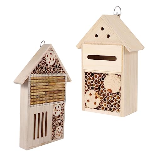 TOYANDONA 2Stücke Holzhaus Insektenhotel für Bienen Schmetterlinge und Naturholz Nisthilfe zur Gartenverschönerung von TOYANDONA