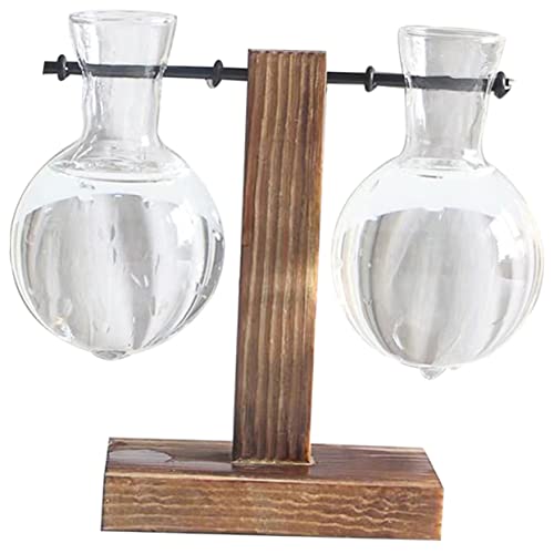 TOYANDONA 2stücke Glas Blumenvase Mit Holzständer Für Hydrokultur Transparentes Pflanzenterrarium Anzuchtvase Für Zimmerpflanzen Stabiler Standfuß Für Innenbereichsgestaltung von TOYANDONA