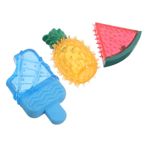 TOYANDONA 3 Stück Gefrierbares Kauspielzeug für Hunde aus Strapazierfähigem TPR mit Kühlender Wirkung Quietschfunktion Obstform Wassermelone Ananas EIS für Kleine und Mittelgroße Welpen im von TOYANDONA