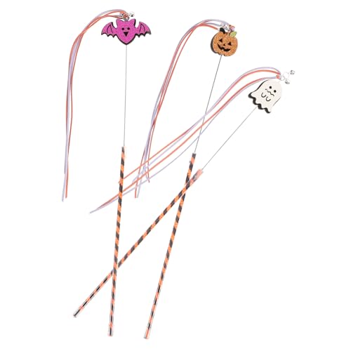 TOYANDONA 3 Stück Interaktive Katzenangel mit Glöckchen Lustige Halloween Katzenspielzeuge für Kreative Spielstunden und Tierische Unterhaltung Kürbis Geist Fledermaus von TOYANDONA