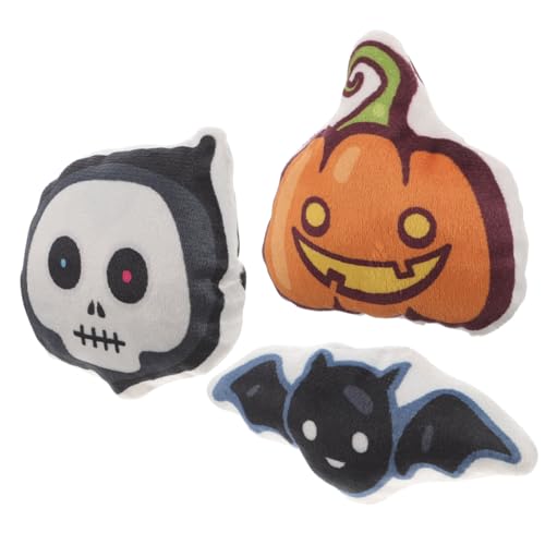 TOYANDONA 3 Stück Interaktive Katzenkauspielzeuge Halloween Plüschspielzeuge für Katzen Langlebige Kaumaterialien Kürbis Fledermaus und Skelett Design für Drinnen und Draußen von TOYANDONA