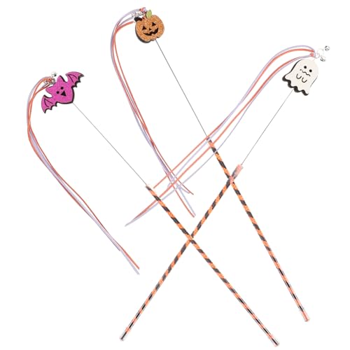 TOYANDONA 3 Stück Interaktives Katzenspielzeug Teiliges Halloween Teaser mit Glocken und Quasten Kratzfestes Beißfestes Katzenangel Training für Kätzchen Stimuliert Neugier und Fördert von TOYANDONA
