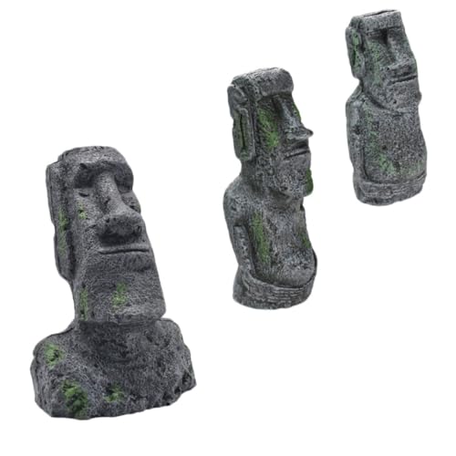 TOYANDONA 3 Stück Teiliges Aquarium Moai Figuren aus Resin Terrarium Dekoration Fischbecken Ornament für Schnecken Garnelen Reptilien Geeignet für Süß und Aquarien von TOYANDONA