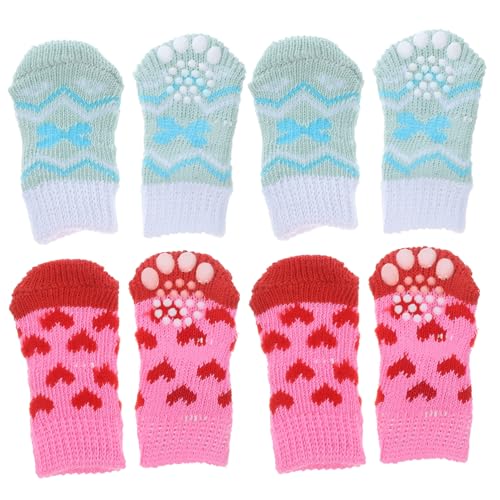 TOYANDONA 4 Paare rutschfeste Atmungsaktive Hundesocken aus Baumwolle Winter Pfotenwärmer Bequeme Schützende Haustier Socken für Kleine und Große Hunde Verhindert Lecken und Schützt vor von TOYANDONA