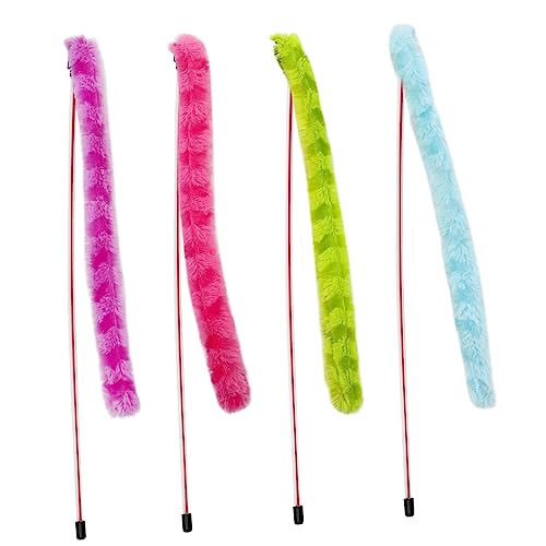 TOYANDONA 4 Stück Katzenangel Teiliges mit Plüsch Katzensticks und Glöckchen Interaktives Federspielzeug für Katzen Langlebig und Spaß für Ihre Haustiere Fördert die Bindung von TOYANDONA