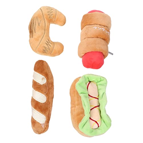 TOYANDONA 4 Stück Teiliges Interaktives Kauspielzeug für Unzerstörbares Quietschendes Plüschspielzeug Lebensmittel Design Hamburger Croissant Schinkenrolle für Kau und Spielspaß von TOYANDONA