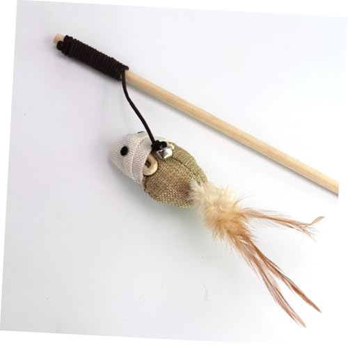 TOYANDONA 4 Stück Teiliges Katzenspielzeug Holzstäbe mit Maus und Glocke Interaktives Katzenangel für Kätzchen Fördert Bewegung und Spielspaß Geeignet für Aktive Katzen und Training von TOYANDONA