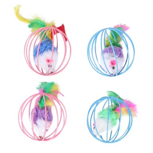 TOYANDONA 4 Stück Teiliges Katzenspielzeug Mäuse im Käfig Plüsch Ratten Interaktives Teaser für Katzen Freisetzung und Bewegung Zufällige Farbe Zufällige Farbe von TOYANDONA