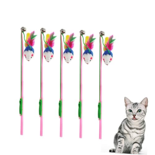 TOYANDONA 5 Stück Bunte Plüsch mäuse mit Glocke Interaktives Katzenspielzeug für Training und Beschäftigung Lebendige Farben Fördert Aktivität und Bindung zwischen Katzen Zufällige Farbe von TOYANDONA