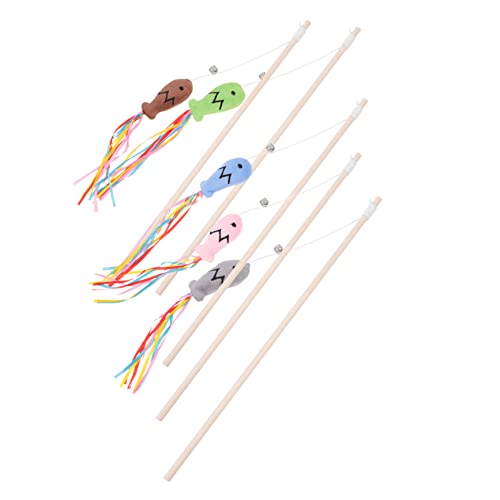 TOYANDONA 5 Stück Interaktives Katzenspielzeug Teiliges Holzstab mit Bunten Fischanhängern und Mintbändern Sicheres Katzenangel Teaser für Spielerisches Training und Beschäftigung zu Hause von TOYANDONA