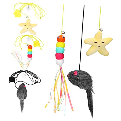 TOYANDONA 6 Stück Hängendes Katzen mit Interaktive Katzenangel mit Verstellbarem Gummiseil Witzigen Designs Seestern für Spielende Kätzchen für Türrahmen und Käfige von TOYANDONA