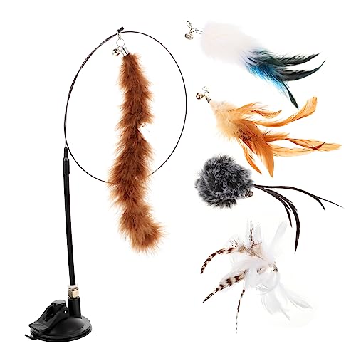 TOYANDONA 6 Stück Teiliges Interaktives Katzen Set mit Plüsch Teaser Abnehmbaren Stäben und Glocken Saugnapf Katzenangel für Selbstständiges und Aktives Katzentraining zu Hause von TOYANDONA