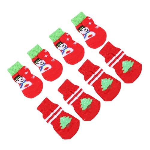 TOYANDONA 8 Stück Teiliges Weihnachts Haustier Socken Set Gestrickt rutschfeste Hundesocken mit Warmem Schutz Weiche Pfotenschutz Socken für Kleine bis Mittlere Hunde Winterliche Design von TOYANDONA