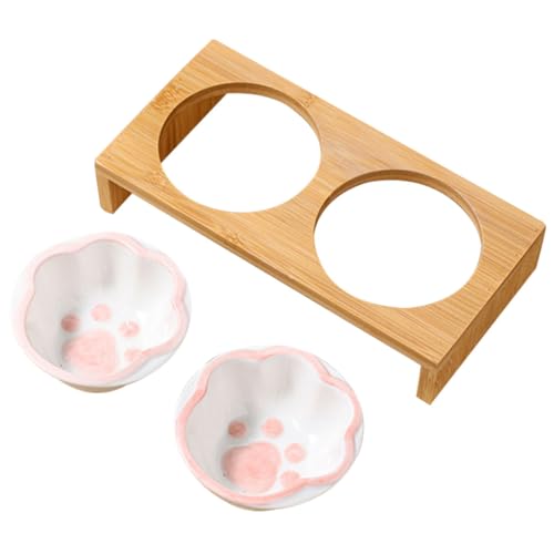 TOYANDONA Erhöhte Katzennäpfe aus Keramik mit Bambusständer Teiliges Große Kapazität Ergonomisch für Katzenhals Langlebig Leicht zu Reinigen Sicherer für Katzen und Kätzchen von TOYANDONA