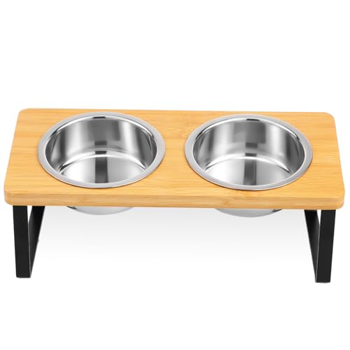 TOYANDONA Erhöhte Katzennäpfe Mit Doppelnäpfen Aus Holz Und Edelstahl Erhöhtes Katzenfutter Und Wassernapf-Set Mit Ständer Futterstation Für Hauskatzen Und Kleine Hunde Rutschfester TOYANDONA Erhöhte Katzennäpfe Mit Doppelnäpfen Aus Holz Und Edelstahl Erhöhtes Katzenfutter Und Wassernapf-Set Mit Ständer Futterstation Für Hauskatzen Und Kleine Hunde Rutschfester von TOYANDONA