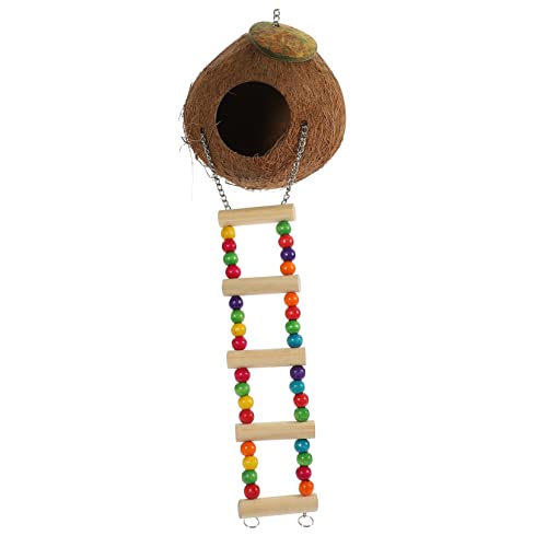 TOYANDONA Hängendes Vogelhaus aus Kokosnussschale Brutnest für Papageien Kleines Vogelbett aus Stroh Natürliches Nistplatz Zubehör für Käfige Geeignet für Vögel und Kleine Reptilien von TOYANDONA