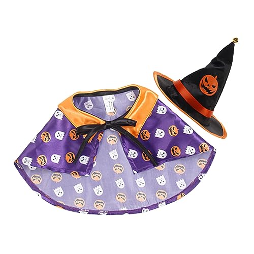 TOYANDONA Halloween Haustierkostüm Set mit Verstellbarem Kürbis Umhang und Hut Atmungsaktiv und Bequem für Hunde und Katzen Dekoratives Cosplay Zubehör für Halloween Partys von TOYANDONA