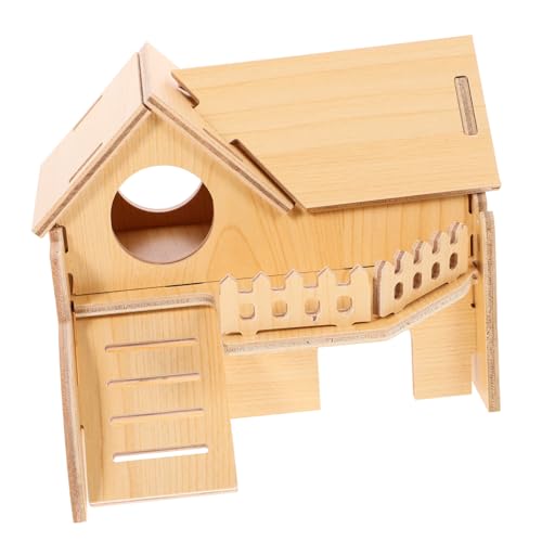 TOYANDONA Hamster Holzhaus Doppelstock Kleintier Versteck Robust Spielhaus für Hamster Käfig Zubehör Gemütlicher Schlafplatz für Kleine Nager von TOYANDONA
