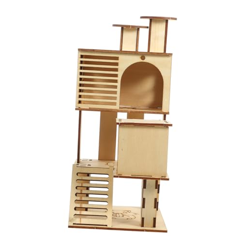 TOYANDONA Hamsterhaus Spielplatz aus Holz mit Leiter und Rutsche Haustier Spielzeug für Kleintiere Kreatives Klettergerüst und Versteck Geruchsneutral für Hamster und Kleine Nager von TOYANDONA