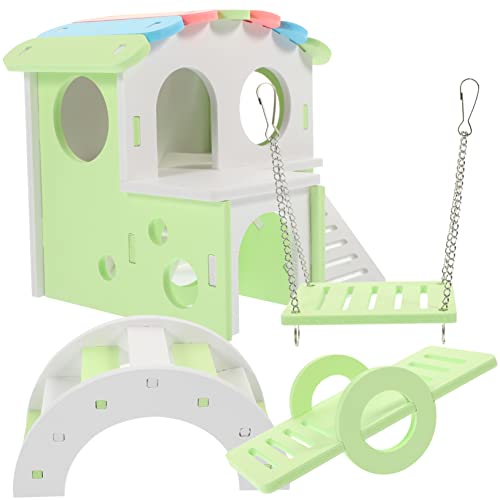 TOYANDONA Hamster Spielzeughaus mit Leiter Teiliges für Meerschweinchen und Kleintiere Grüner Schaukel Wippe Großer Brücke und Villa für Spiel und von TOYANDONA