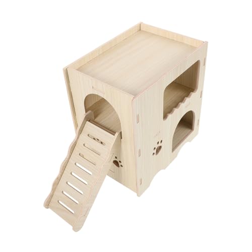 TOYANDONA Hamsterhütte Aus Massivholz Hamsterspielzeug Hamsterhaus Verstecken Klein Häuser Versteckt Leiter Drinnen Für Hamsterkäfige Röhren Klettern Nest Beige von TOYANDONA