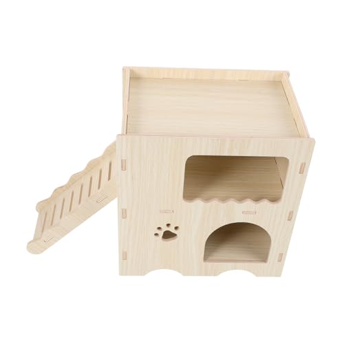TOYANDONA Hamsterhütte Aus Massivholz Leiter Hamsterspielzeug Gemütlich Verstecken Häuser Klein Röhren Drinnen Nest Für Hamsterkäfige Versteckt Hamsterhaus Klettern Beige von TOYANDONA