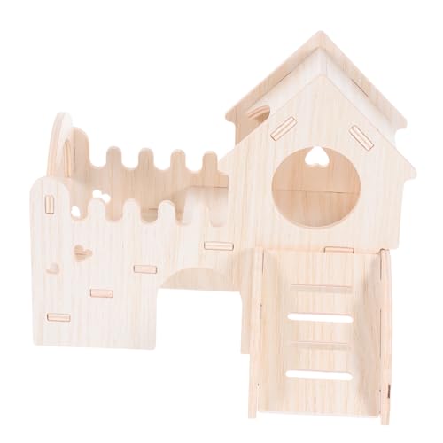 TOYANDONA Hamsterhütte Kleintierversteck Holz-Hamster-Labyrinth Kletterleiter Rutsche Zubehör Für Hamsterkäfige Hölzern Khaki von TOYANDONA