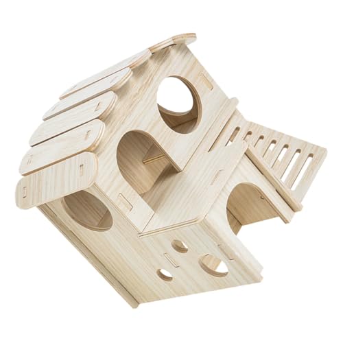 TOYANDONA Holz Hamsterhaus Doppelstöckig mit Rampe Mehrkammer Versteckhaus für Hamster Meerschweinchen Kleintiere Schlaf und Spielhaus Sicheres Poliertes Holz Haustier Villa von TOYANDONA
