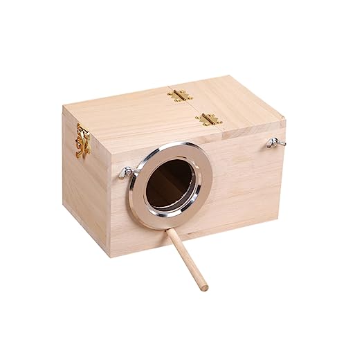 TOYANDONA Holz Vogelhaus für Papageien und Sittiche Mittlere Zuchtbox mit Durchsichtfenster Zufällige Öffnung Links oder Rechts für Vogelbeobachtung und Aufzucht Robust von TOYANDONA