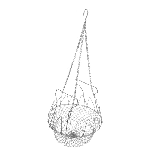 TOYANDONA Hühnerfutter praktischer Metallkorb Hanging Treat Halterkorb Hanging Obst behandeln Korb Vorreiterkorb mit Kette Hühnerfütterungskorb Küken füttern Korbmaterial: Edelstahl Silver von TOYANDONA