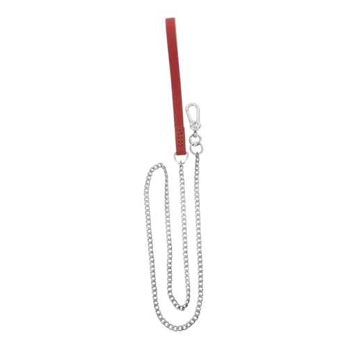 TOYANDONA Hundeleine Haustierbedarf Kette mit Griff Geschirr Kette für Hunde Curb Chai-Leine Körperpflege groß keilriemen Metallleine für Hunde Hundekette mit Ledergriff Rostfreier Stahl rot von TOYANDONA