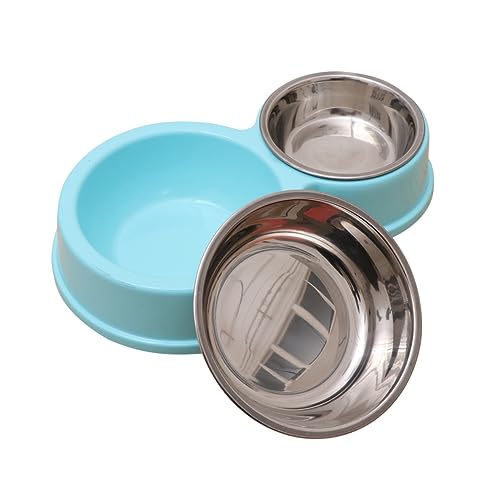 TOYANDONA Hundenapf mit Rutschfester Unterlage Doppelte Futter und Wasserschüssel für Hunde Katzen und Welpen Blau für Trockenfutter Nassfutter und Wasser von TOYANDONA
