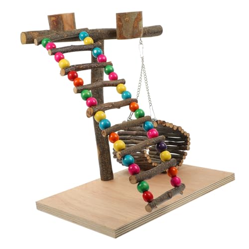 TOYANDONA Interaktiver Papageienspielplatz Sitzstange mit Robustem Standfuß Tischparrot Wellensittiche und Kleine Vögel Kreatives Kauspielzeug und Trainingsplattform von TOYANDONA